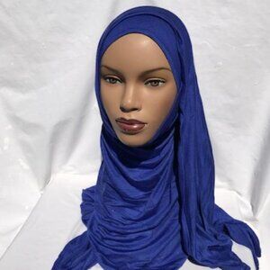 BLUE Hijab Gold Glitter Cotton Jersey Scarf Muslim Headcover Fall Shawl